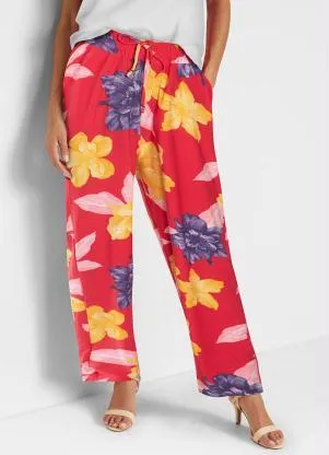 bonprix - Calça com Bolsos e Amarração Floral Vermelho - BONPRIX