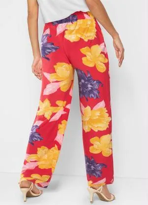 bonprix - Calça com Bolsos e Amarração Floral Vermelho - BONPRIX
