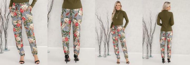 Cala com Bolsos e Faixa Floral Bege