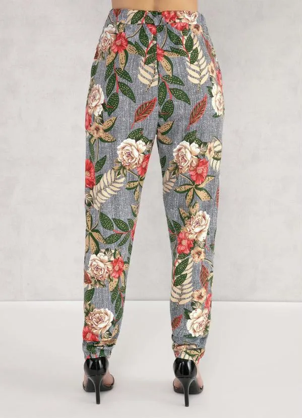 Moda Pop - Calça com Bolsos e Faixa Floral Bege 7