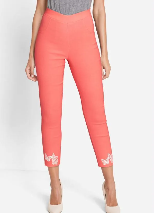 Outlet - Calça com Elástico Cintura Alta Coral