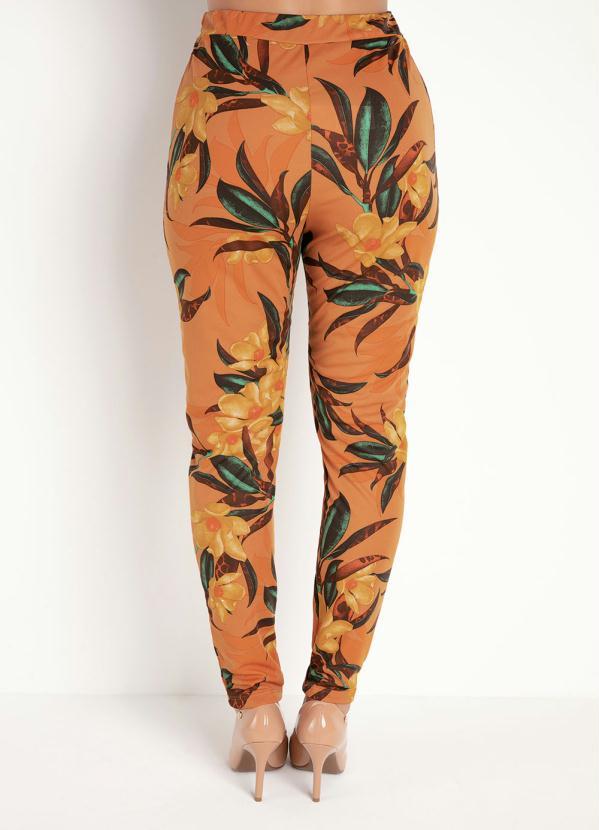 Outlet - Calça com Faixa Fixa na Lateral Floral Ferrugem 2