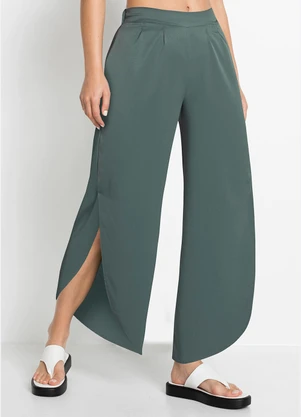 Queima Estoque - Calça com Fenda Cintura Alta Verde Escuro - QUEIMA ESTOQUE