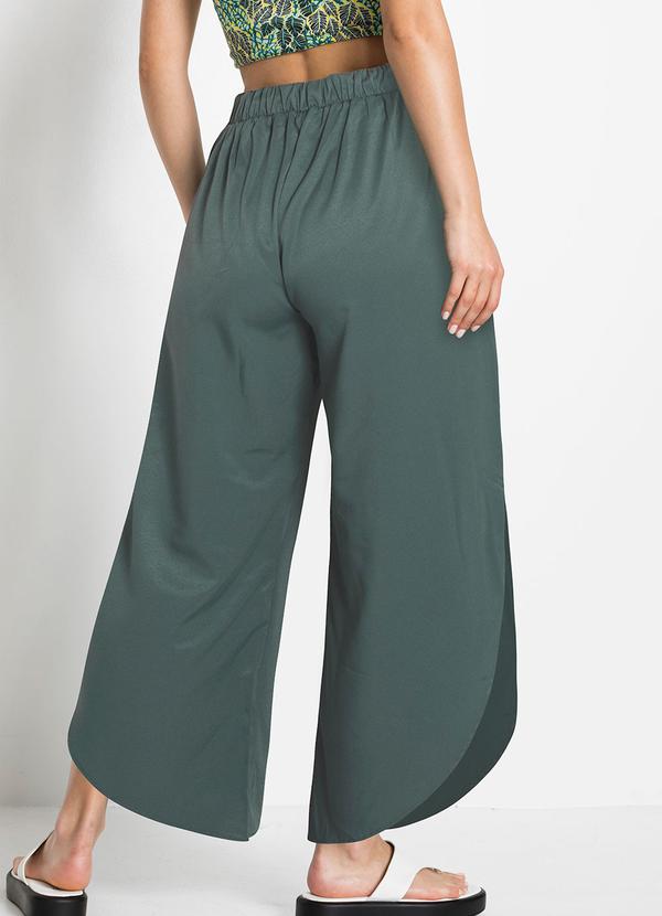 Outlet - Calça com Fenda Cintura Alta Verde Escuro 3