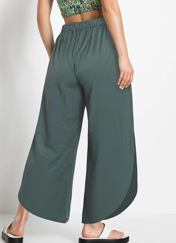 Queima Estoque - Calça com Fenda Cintura Alta Verde Escuro 2