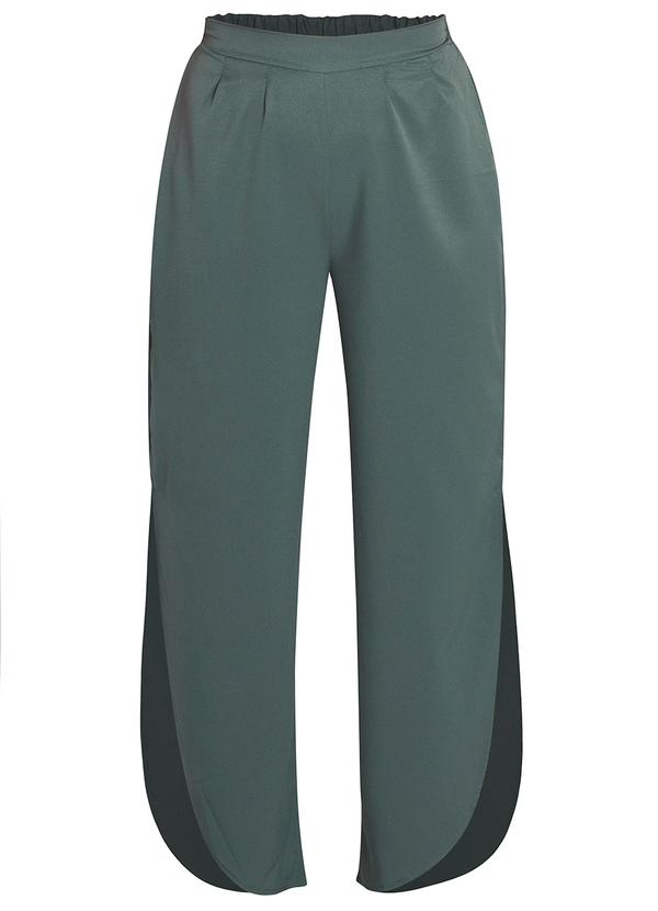 Outlet - Calça com Fenda Cintura Alta Verde Escuro 1