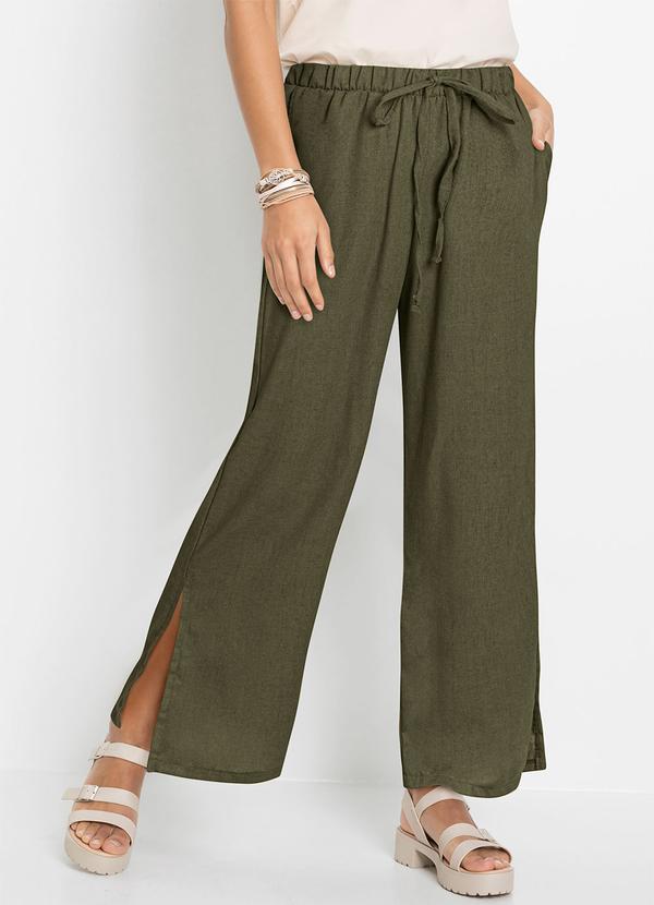 bonprix - Calça com Fenda Cintura Alta Verde Oliva 2
