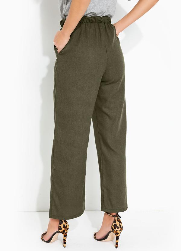 bonprix - Calça com Fenda Cintura Alta Verde Oliva 3