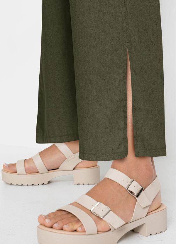 bonprix - Calça com Fenda Cintura Alta Verde Oliva 5