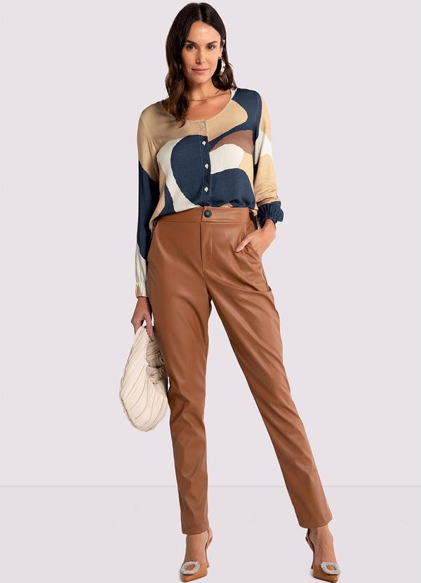 Lunender - Calça Comfort em Pu com Cintura Alta Marrom 5