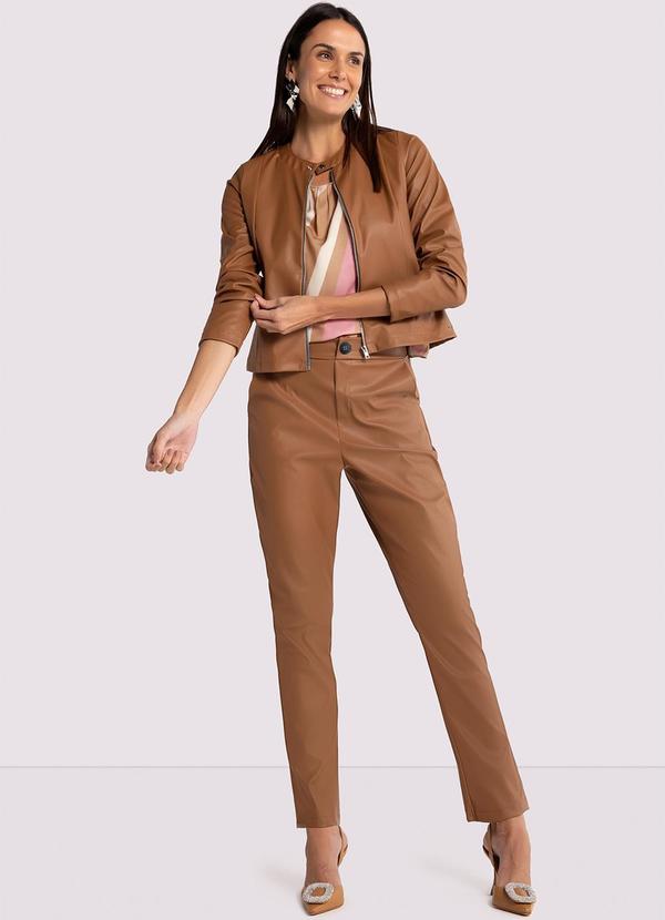 Lunender - Calça Comfort em Pu com Cintura Alta Marrom 7