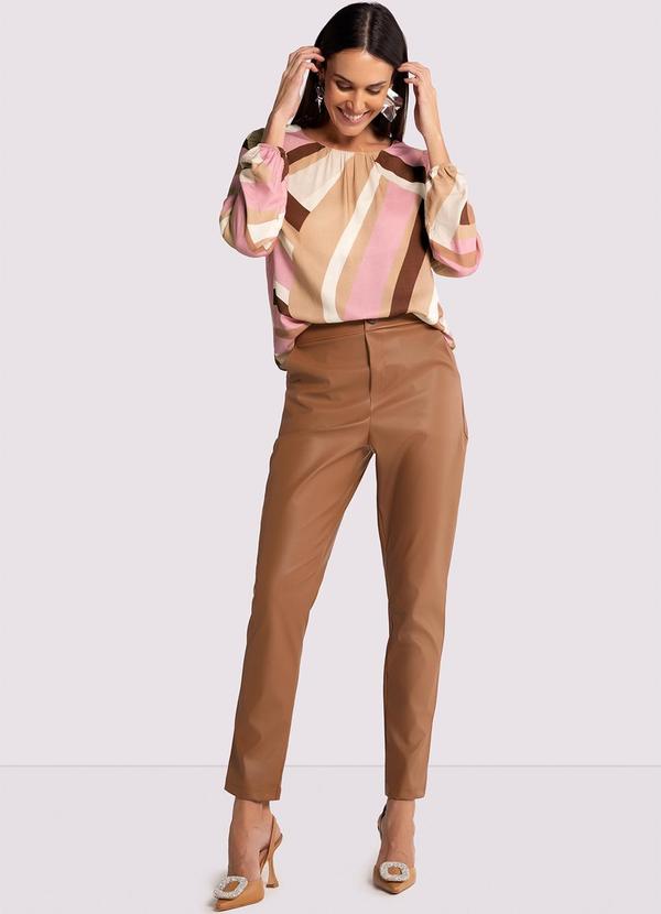 Lunender - Calça Comfort em Pu com Cintura Alta Marrom 8