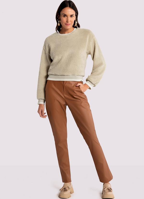 Lunender - Calça Comfort em Pu com Cintura Alta Marrom 9