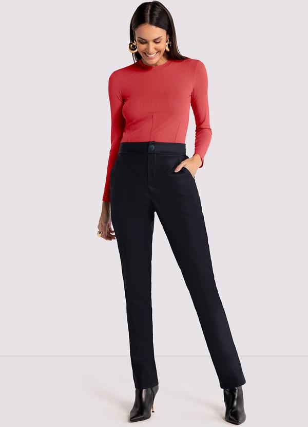 Lunender - Calça Comfort em Pu com Cintura Alta Preto 3