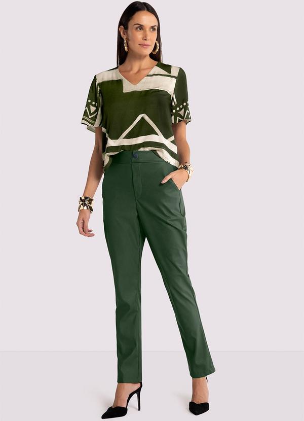 Lunender - Calça Comfort em Pu com Cintura Alta Verde 5