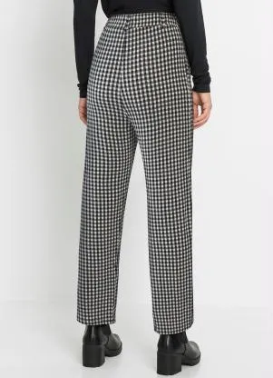 bonprix - Calça Cropped Xadrez Preto e Branco - BONPRIX