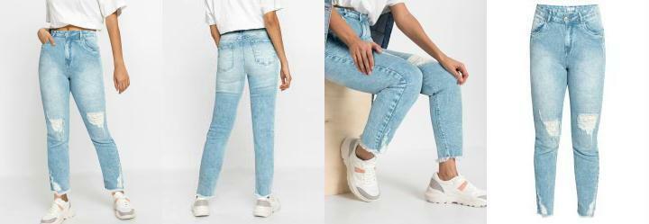 Cala Destroyed Cintura Alta Jeans Claro