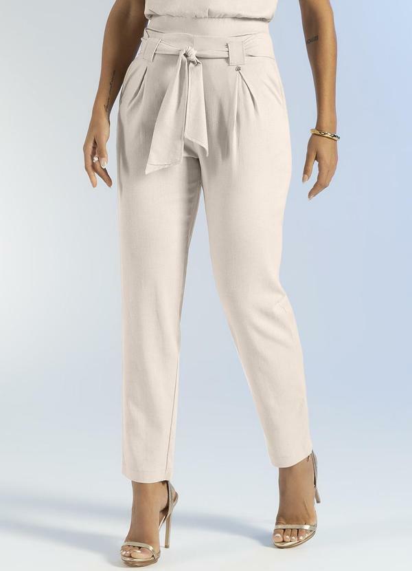 Gris - Calça Elegante em Linho com Forro Bege