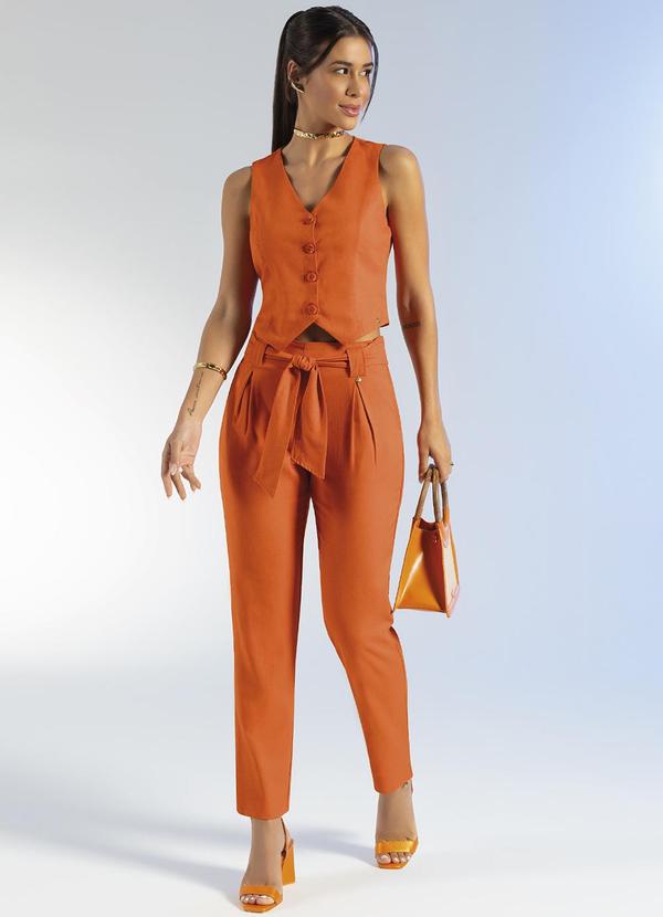 Gris - Calça Elegante em Linho com Forro Laranja 3