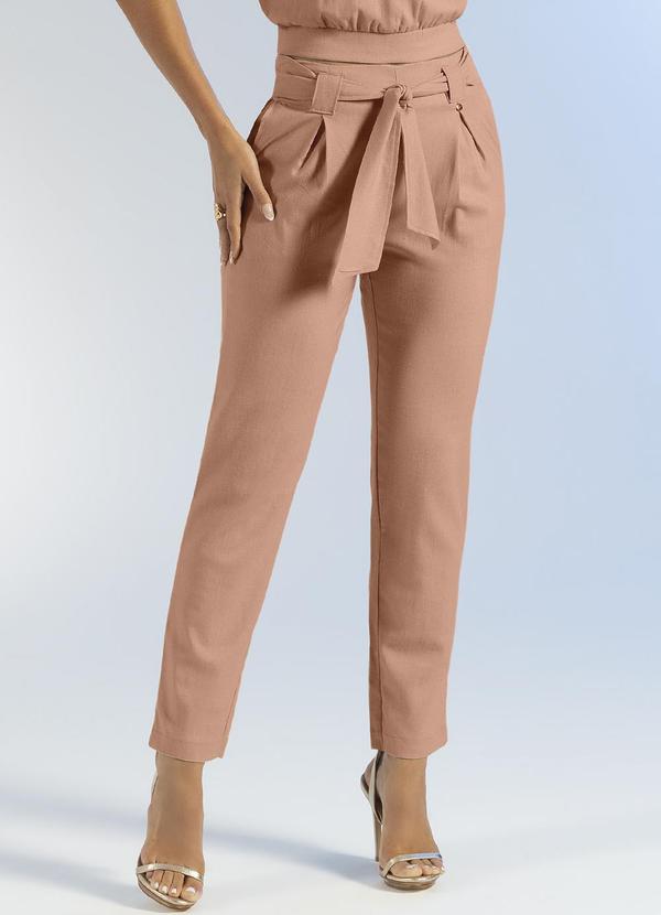 Gris - Calça Elegante em Linho com Forro Marrom