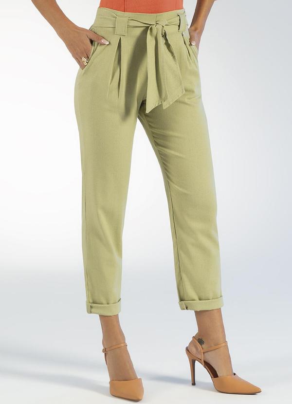 Gris - Calça Elegante em Linho com Forro Verde