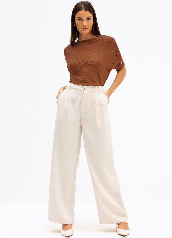 Principessa - Calça em Tecido com Textura Alissa Bege 3