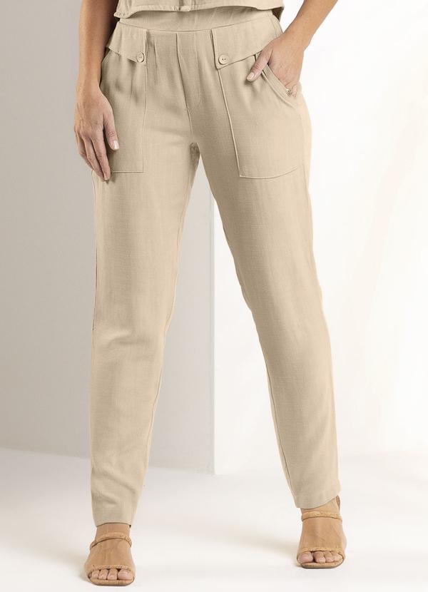 Marialícia - Calça Feminina com Bolso Frontal Bege