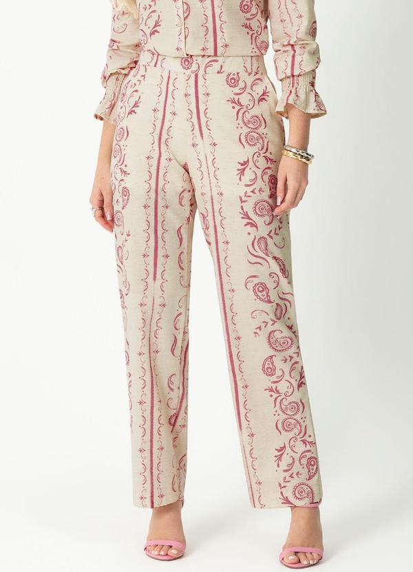 Gris - Calça Feminina com Estampa Rotativa Rosa