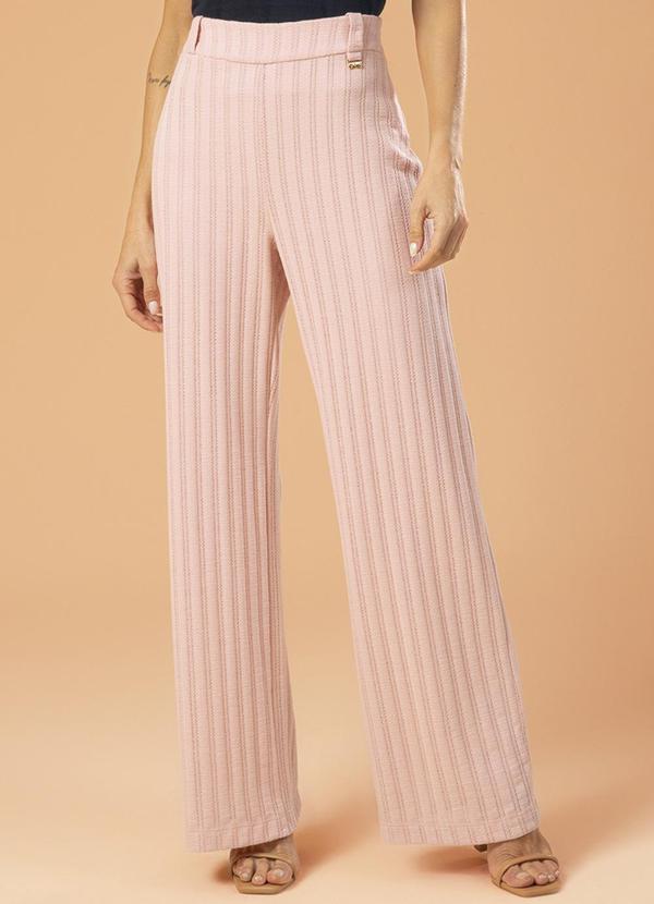 Gris - Calça Feminina com Listras Sutis em Tricô Rosa