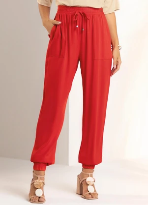 Marialícia - Calca Feminina Creponada Vermelho - MARIALÍCIA