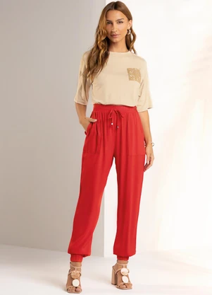 Marialícia - Calca Feminina Creponada Vermelho - MARIALÍCIA