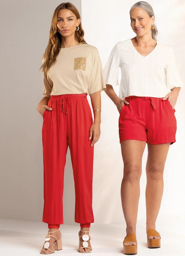 Marialícia - Calca Feminina Creponada Vermelho 3