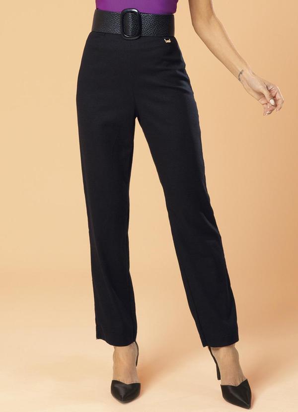 Gris - Calça Feminina de Cintura Alta em Linho Preto