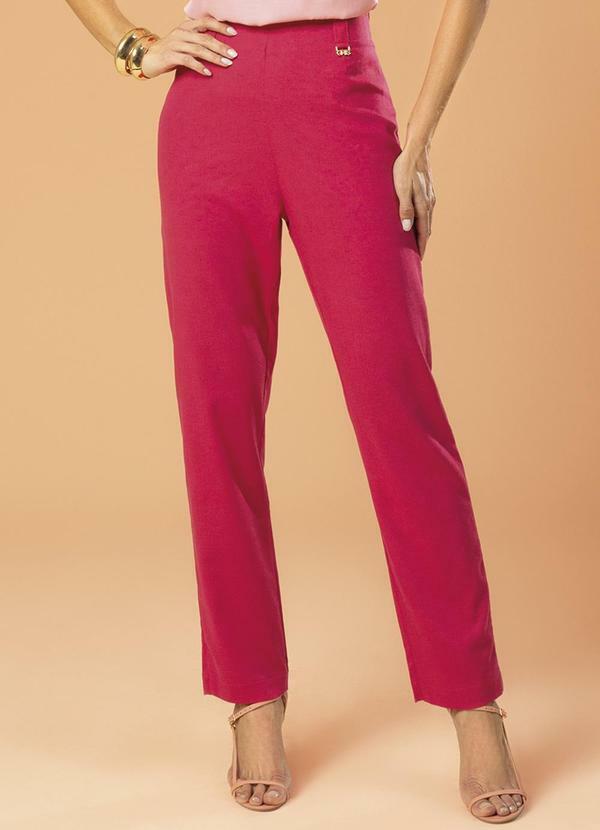 Gris - Calça Feminina de Cintura Alta em Linho Rosa