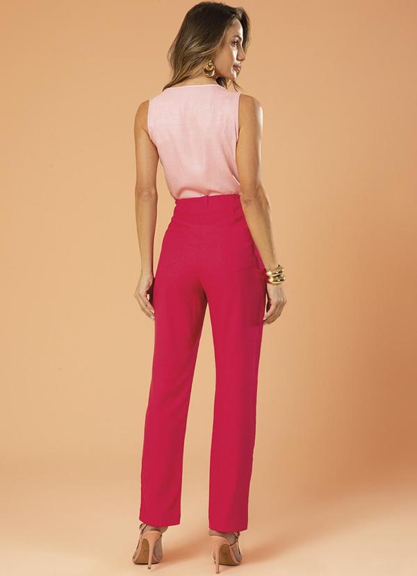 Gris - Calça Feminina de Cintura Alta em Linho Rosa 4