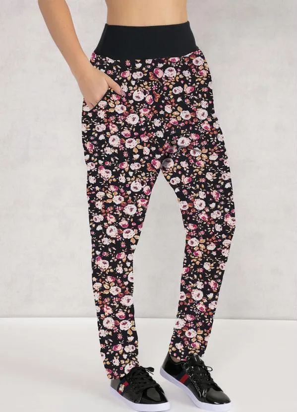 Cintura Alta CalÃ§a Floral Feminina Calça Floral Com Bolsos E