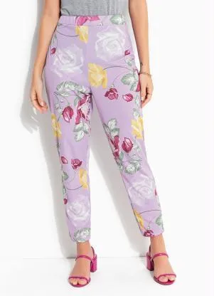 Queima Estoque - Calça Floral Lilás Comk Elástico na Cintura - QUEIMA ESTOQUE