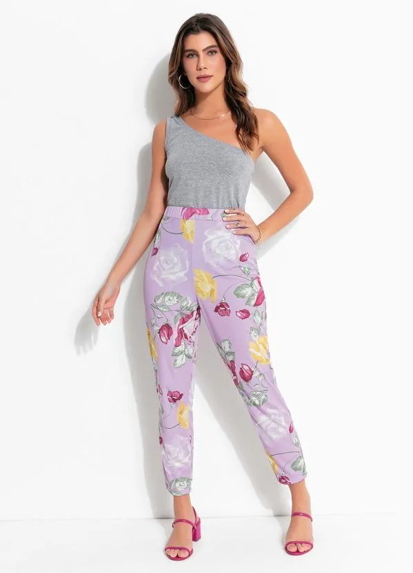 Queima Estoque - Calça Floral Lilás Comk Elástico na Cintura 3