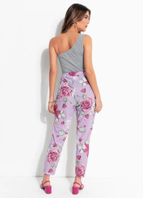 Queima Estoque - Calça Floral Lilás Comk Elástico na Cintura 4
