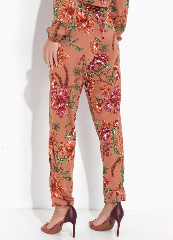 Moda Pop - Calça Floral Marrom com Bolsos Funcionais 2