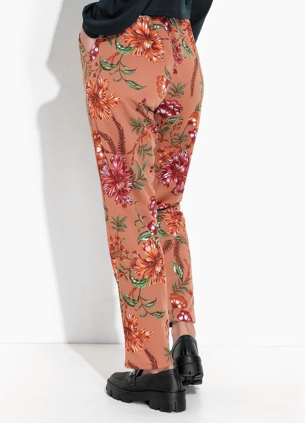 Moda Pop - Calça Floral Marrom com Bolsos Funcionais 4