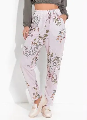 Moda Pop - Calça Floral Rosa com Bolsos Funcionais - MODA POP