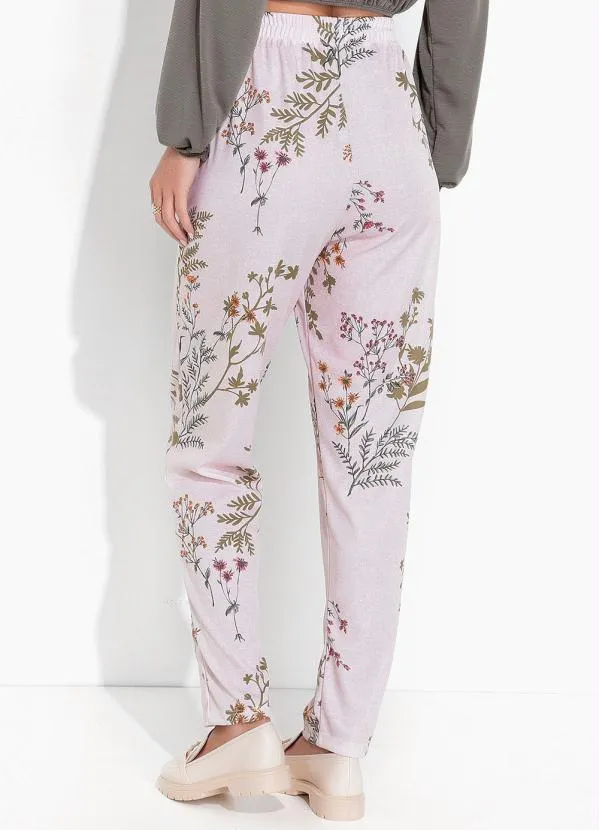 Moda Pop - Calça Floral Rosa com Bolsos Funcionais 2