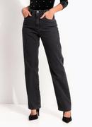 Cal�a Jeans Reta Preta com Cintura Alta e Modelagem Estruturada