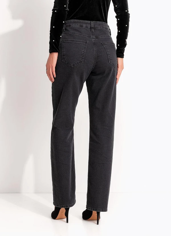 Quintess - Calça Jeans Reta Preta com Cintura Alta e Modelagem Estruturada 4