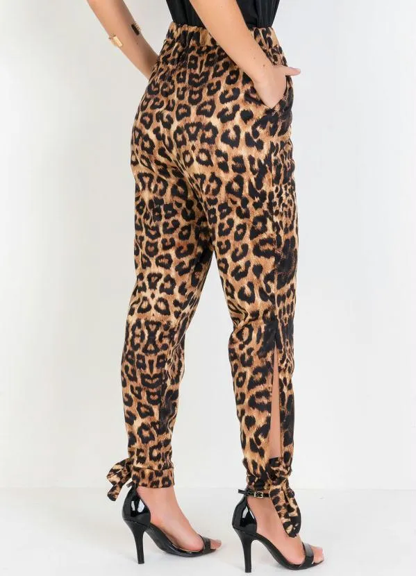 Calça Jogger Onça com Fendas e Amarração Moda Pop