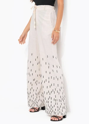 Cantão - Calça Linho Bordado Obsessão Off White - CANTÃO