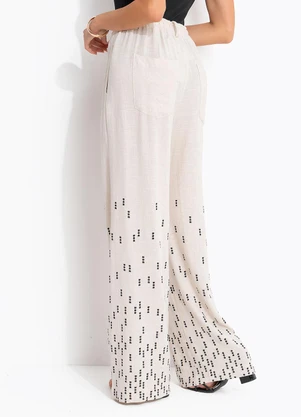 Cantão - Calça Linho Bordado Obsessão Off White - CANTÃO