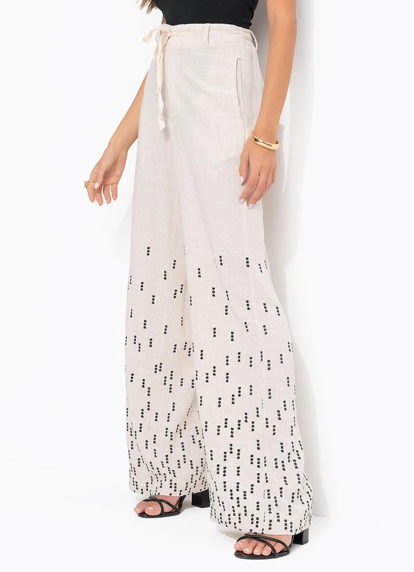 Cantão - Calça Linho Bordado Obsessão Off White