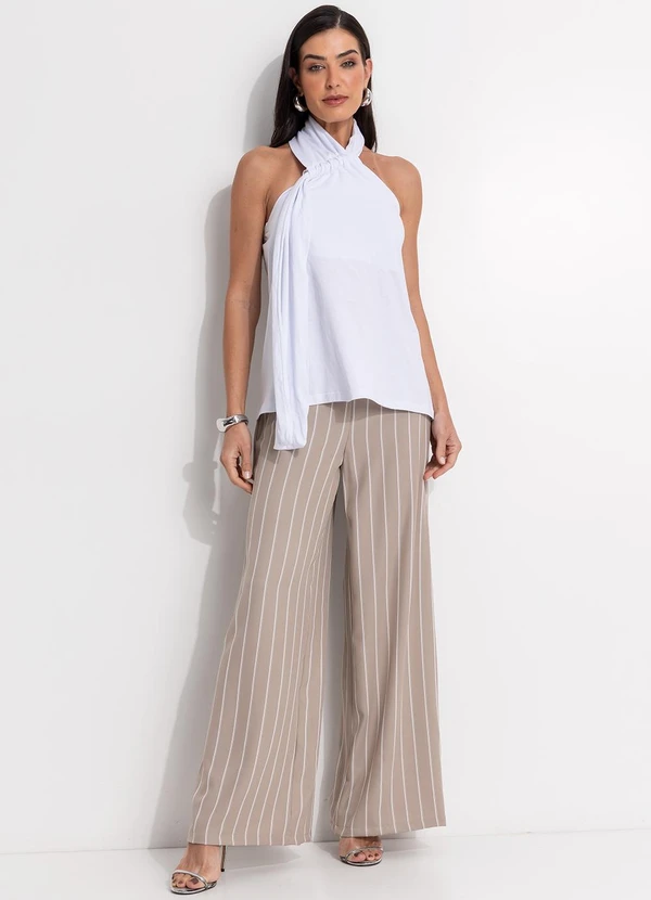 Quintess - Calça Listrado Bege em Alfaiataria Risca de Giz 8